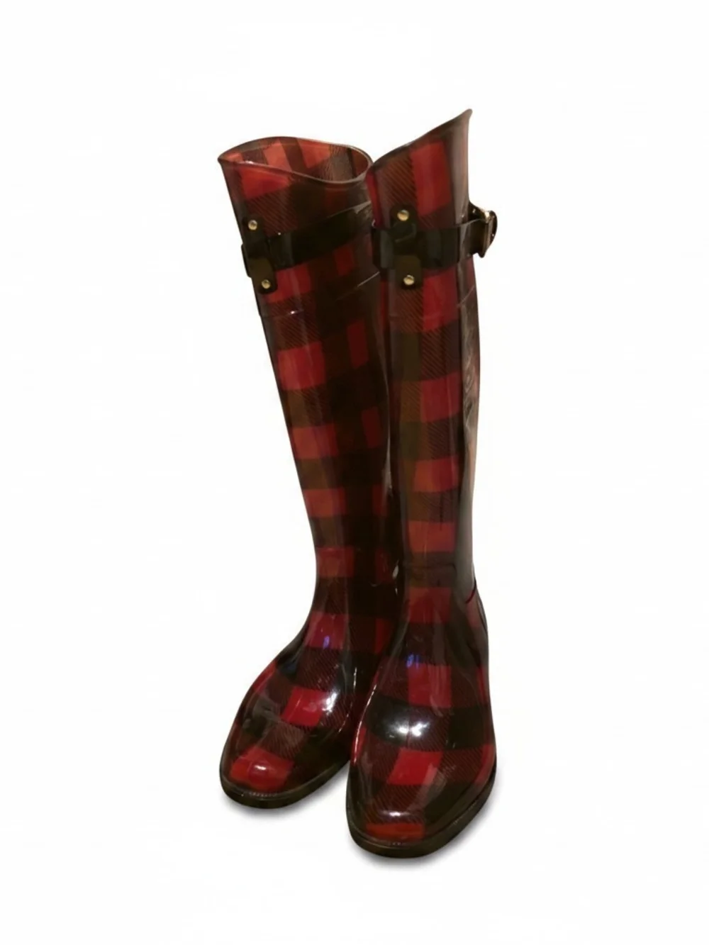 Lauren Ralph Lauren Red and Black Plaid Tall Rain Boots